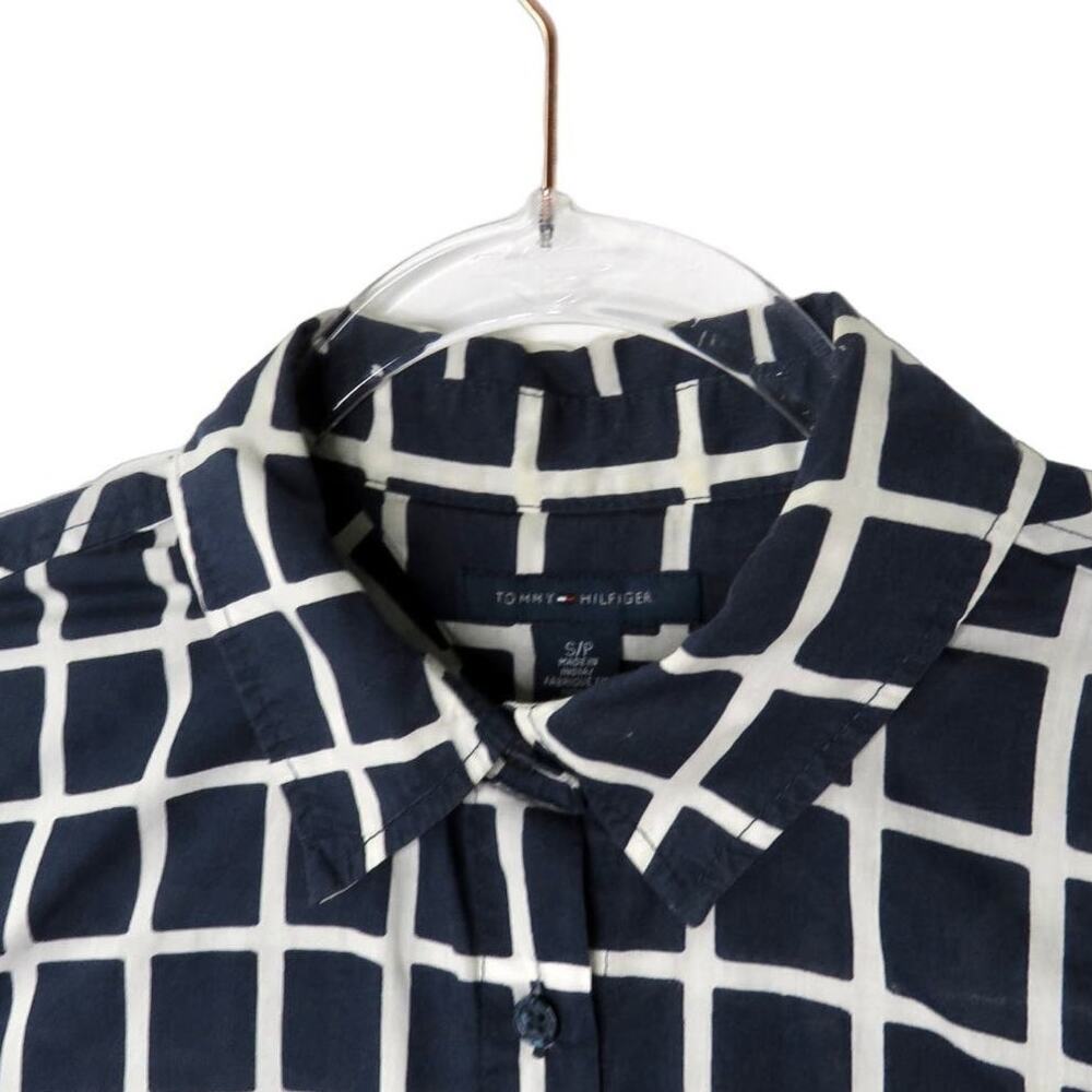 Tommy Hilfiger Navy Blue Grid Block Checkered Button Down Shirt Women's Small - Picture 4 of 6